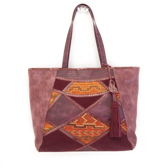 Steve Madden Contemporary Boho Purple Tapestry Patchwork Tote - Picture 3 of 5